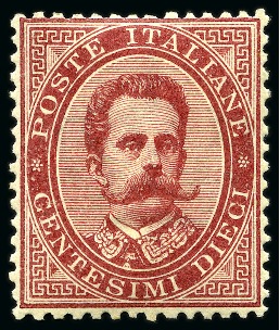 Stamp of Italy 1879 Umberto 10C Lake, mint and very well centered