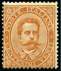 Stamp of Italy 1879 Umberto 20C Orange, never hinged and fairly w
