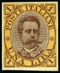 Stamp of Italy 1889 Umberto, imperforate proofs of the 40C brown,