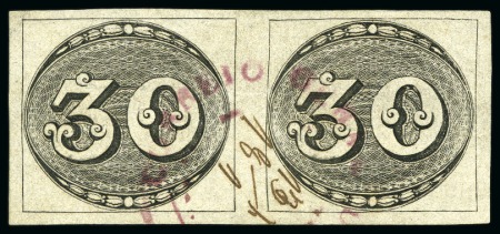 Stamp of Brazil 1843 Bulls Eyes 30r horizontal pair neatly cancell