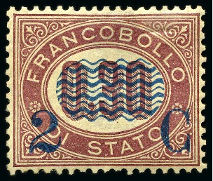 Stamp of Italy 1878 Provisionals 2C on 0,30L lake, very well cent