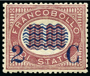 Stamp of Italy 1878 Provisionals 2C on 10,00L lake, very well cen