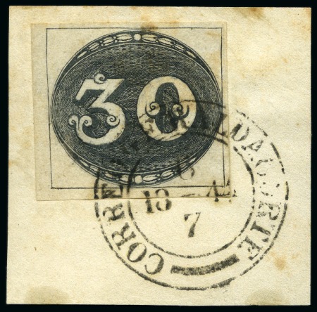 Stamp of Brazil 1843 Bulls Eyes 30r black on medium paper, used on
