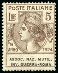 Stamp of Italy 1924 "Assoc. Naz. Mutil. Inv. Guerra-Roma" Agency,