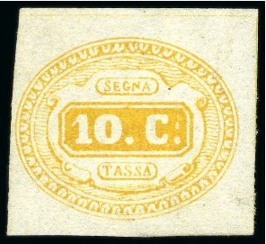 Stamp of Italy 1863 Postage due 10C yellow, mint, very fine, cert