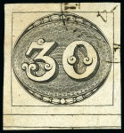Stamp of Brazil 1843 Bulls Eyes 30r to 90r, balance of exhibit col