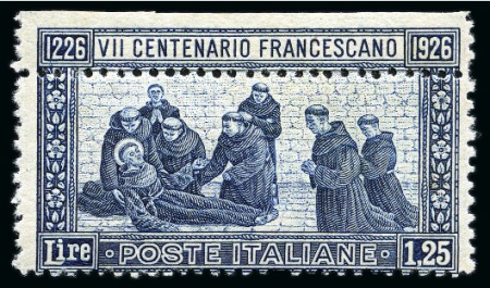 Stamp of Italy 1926 St. Francis 1L25 Dark blue, strongly displace