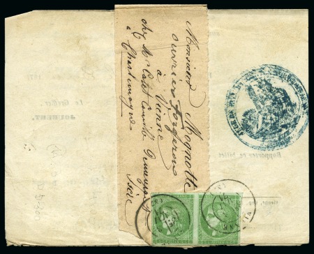 Stamp of France 5c Bordeaux en paire (touché en un point) obl. càd