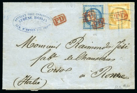 Stamp of France 1874 Lettre de Paris pour Rome avec 15c Cérès +25c