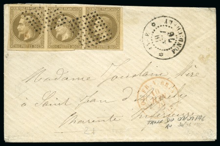 Stamp of Colonies françaises » Inde 1876 30c Empire en bande de trois (filets intacts 