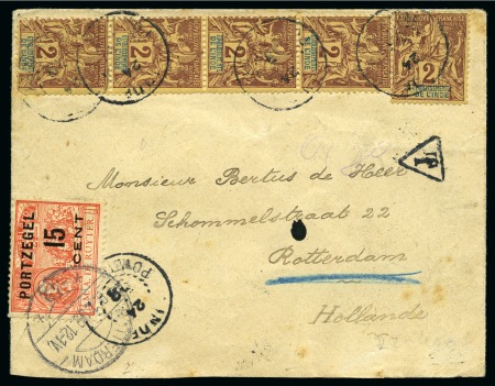 Stamp of Colonies françaises » Inde 1909 Lettre de Pondichéry pour les Pays-Bas avec 2