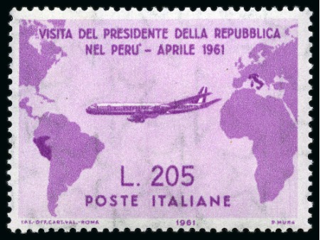 Stamp of Italy 1961 "Gronchi Rosa" 205L air, never hinged, very f