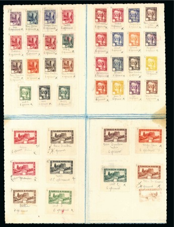 Stamp of Colonies françaises » Tunisie 1931 Feuille de présentation avec 41 essais de cou