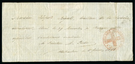 Stamp of France » Guerre de 1870-1871 Rarissime cachet Croix Rouge "AMBULANCE IRLANDAISE