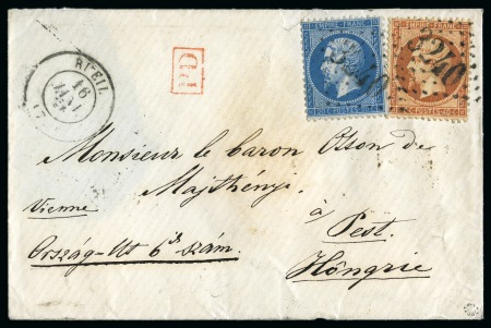 Stamp of France 1862 20c bleu +40c orange obl. GC3240 sur lettre d