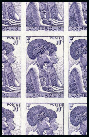 Stamp of Colonies françaises » Cameroun 1946 50c non émis en violet en feuille de 50 non d