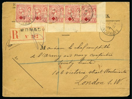 Stamp of Colonies françaises » Monaco 1914 Lettre recommandé pour Londres avec bande de 