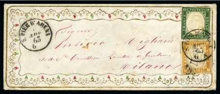 Stamp of Italian States » Sardinia 1855-63 5c Green (touched) +10c bister on 1863 dec