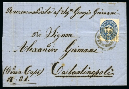 Stamp of Palestine and Holy Land » Palestine Austrian Levant Offices Varna: 1868 Folded entire letter from Varna to Con
