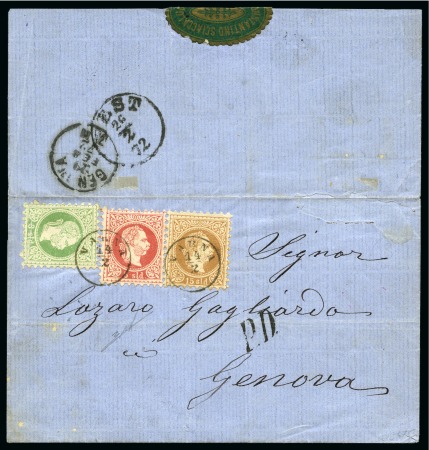 Stamp of Palestine and Holy Land » Palestine Austrian Levant Offices Varna: 1872 (14.2) Three color folded entire lette