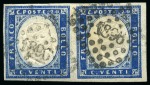 Stamp of Italian States » Sardinia 1855-63 20c Blue, pair cancelled on arrival by Mar