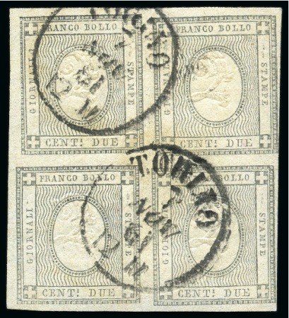 Stamp of Italian States » Sardinia 1861 2c Grey in block of four, neatly used by TORI