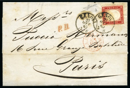 Stamp of Italy 1862 40c Carmine Red, frameline and sheet margin a