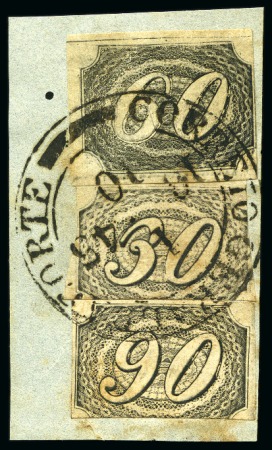 Stamp of Brazil 1844 Inclinados 30r + 60r type II + 90r type I use