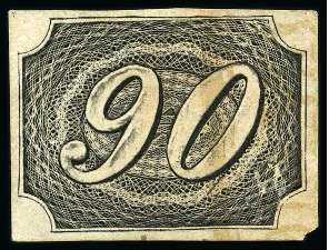 Stamp of Brazil 1844 Inclinados 90r type II, on thicker yellowish 