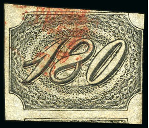 Stamp of Brazil 1844 Inclinados 180r on thin greyish, with part ad