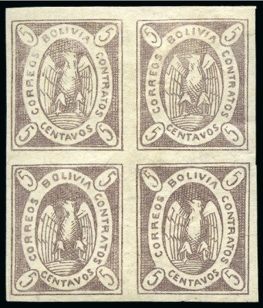 Stamp of Bolivia 1867-68 Condor 5c lilac, specialised study with un