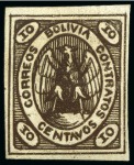 Stamp of Bolivia 1867 Condor 10c brown, range with fine impression 