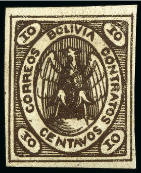 Stamp of Bolivia 1867 Condor 10c brown, range with fine impression 