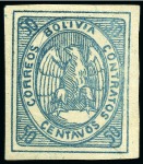 Stamp of Bolivia 1867-68 Condor 50c blue, small range incl. unused 