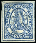 Stamp of Bolivia 1867-68 Condor 50c blue, small range incl. unused 