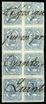 Stamp of Bolivia 1867-68 Condor 100c blue, range incl. mint blocks 