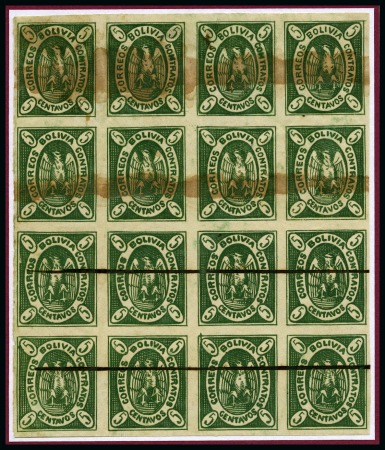 Stamp of Bolivia 1867 Condor 5c green, hugely comprehensive study o