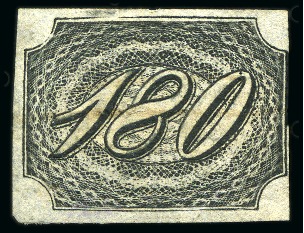 Stamp of Brazil 1844 Inclinados 180r, on thin yellowish paper, use