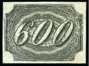 Stamp of Brazil 1844 Inclinados 600r black on thin transparent pap