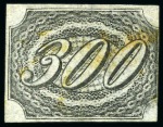 Stamp of Brazil 1844 Inclinados 300r with light red cancel, fresh 