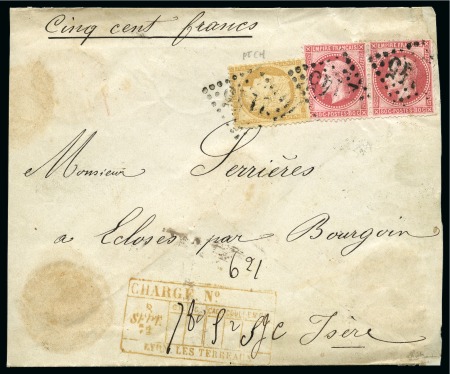 Stamp of France Lettre chargée de Lyon 08.09.72 pour Ecloses en Is