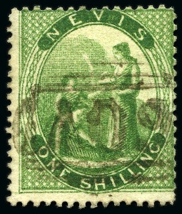 Stamp of St. Kitts-Nevis » Nevis 1867-76 1s Yellow-Green on vertically LAID PAPER, 
