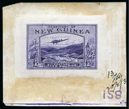Stamp of New Guinea 1935 Bulolo Goldfields £5 die proof in deep violet