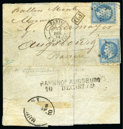 Stamp of France » Guerre de 1870-1871 LE FRANKLIN Ballon monté de Paris 03.12.70 pour Au