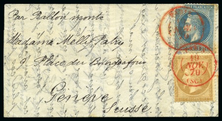 Stamp of France » Guerre de 1870-1871 Ballon monté pour Genève en SUISSE avec afft mixte