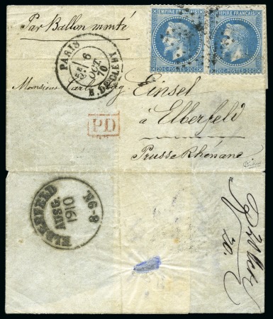 Stamp of France » Guerre de 1870-1871 Ballon monté pour la PRUSSE RHENANE de Paris 06.10