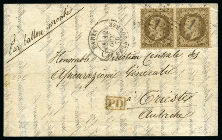 Stamp of France » Guerre de 1870-1871 Ballon monté de Paris 12.10.70 pour TRIESTE en AUT