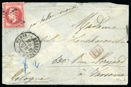 Stamp of France » Guerre de 1870-1871 Ballon Monté écrit de Paris 29.10.70 pour la POLOG