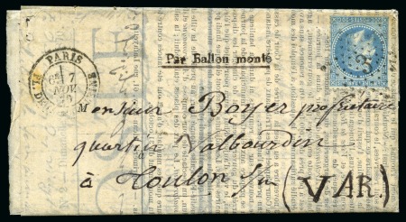 Stamp of France » Guerre de 1870-1871 LE GIRONDE Ballon-poste n°2 avec superbe en-tête o