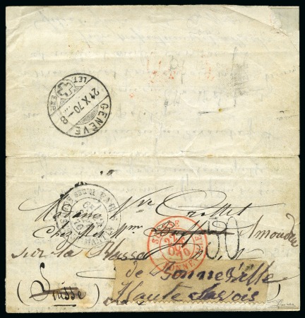 Stamp of France » Guerre de 1870-1871 Très rare cachet d'entrée SUISSE Bonneville 22.10.